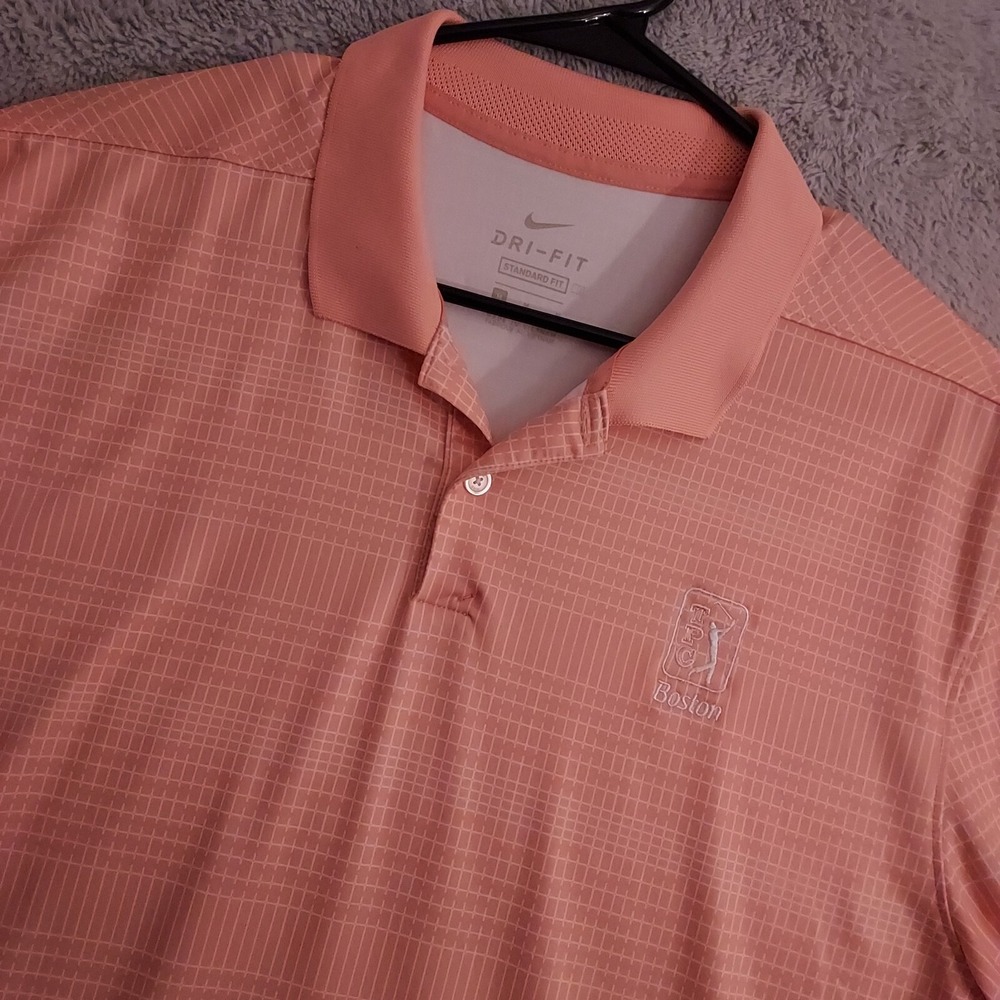 Nike Polo Shirt Mens Medium TPC Boston Salmon Orange Dri Fit Vapor Performance